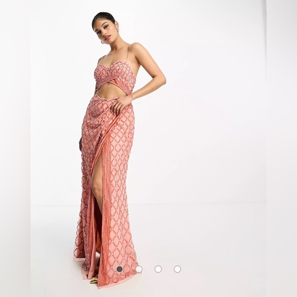 NWT ASOS DESIGN two piece embellished sequin maxi dress in coral